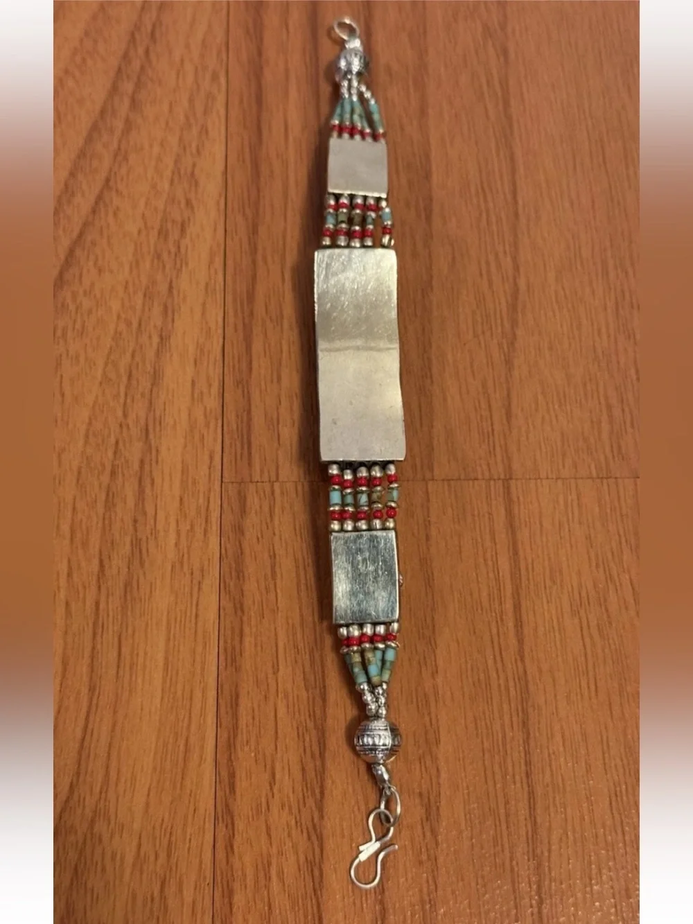 Vintage & Handcrafted Artisan Ethnic Tribal Bracelet Inlay Stones Set In Silver